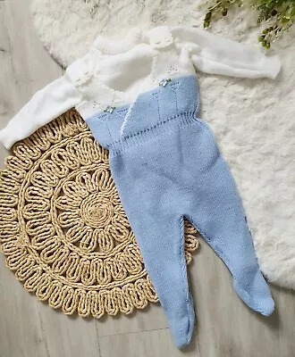 Bnwot Baby Girl Vintage Romper Suit Dunagree Set Age Approx 0-12 Months Blue • £4