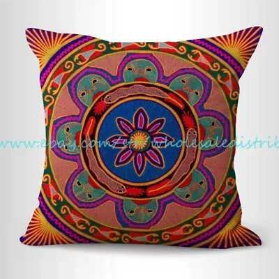 Mexican Huichol Folk Art Mandala Cushion Cover Pillow Cases • $15.95