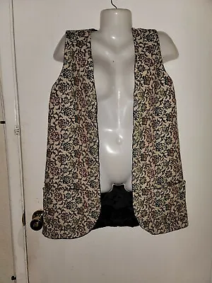 Tapestry Vest Jacket Women's M/L Tall Art-wear Open Front Pockets Floral Hg4 • $19.95