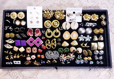 60 Piece Vintage & Modern Mixed Style Pierced Stud Earring Lot-Monet Trifari • $61