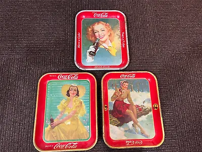 Vintage (3) Original 1940's Coca Cola Coke Metal Tin Serving Trays • $99