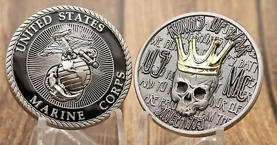 STUNNING USMC Marine Corps Kings Of War Challenge Coin Skull Gold Plated Crown • $20