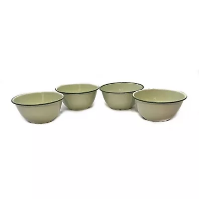 Set 4 Vintage Enamel Salad Soupe Bowl Green Goldfish Farmhouse Enamelware 4 Cups • $24.97