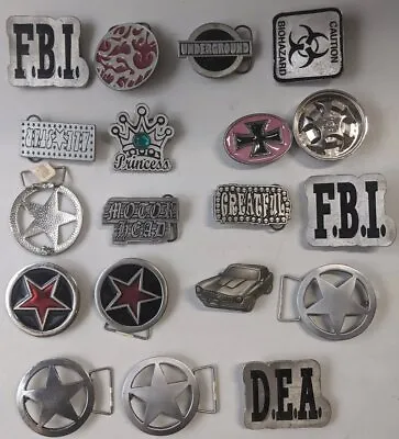 19 Lot Vintage Belt Buckles Mixed FBI Underground All Star Motorhead Bundle Set • $79.99