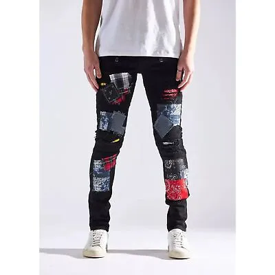 Embellish NYC Men's Rip & Repair Patchwork Distressed Skinny Fit Denim Jeans • $44.99