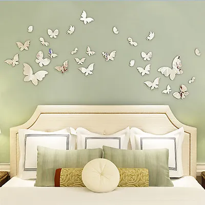 $2.35 • Buy Silver Mirror Wall Art Wall Stickers Decal 3D Butterflies  Home DecorsPrettyBDF9