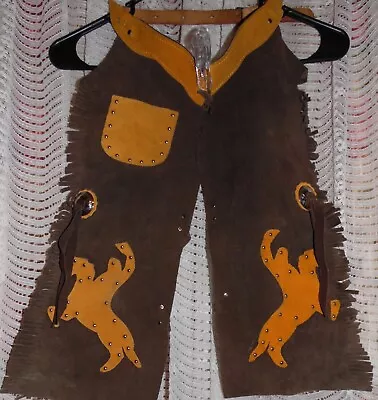 Children Cowboy/Cowgirl Leather M&F  Chap's W/Adjustable Belt  Small 19  Long • $21.99