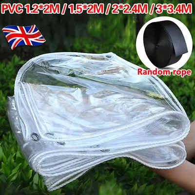 430GSM Clear PVC Tarp Waterproof Heavy Duty Transparent Tarpaulin W/ Eyelets Z • £2.99