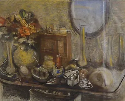 Monika M Bohemia (XX) Pastel Watercolor 1993 FAR TOO MUCH ON THE TABLE BY THE MIRROR • £136.45