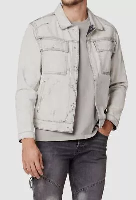 $395 Hudson Men's White Cotton Darted Trucker Jean Jacket Size M • $126.78