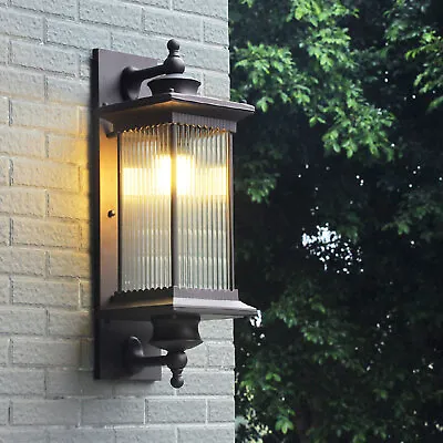 Vintage Outdoor Wall Light Lantern Porch Exterior Sconce Lamp Fixture Brown • £43