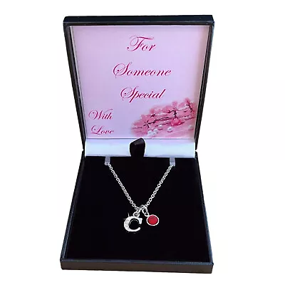 Silver Letter Necklace With Birthstone Any Initial. Gift For Mum Sister Etc • £11.99