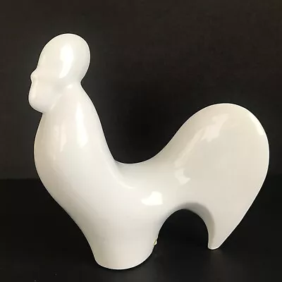 Vintage Naaman White Modernist Rooster Porcelain Figurine Israel 8  *excellent* • $42