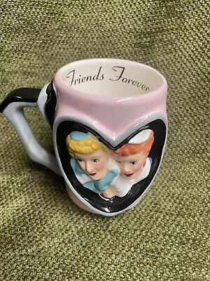  I Love Lucy  Pink Coffee Mug Cup 3D Lucy & Ethel  Friends Forever  Vandor 1996 • $8