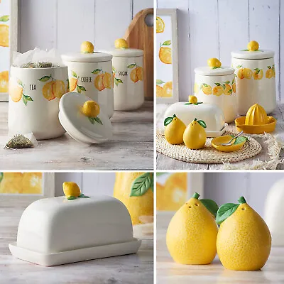 £9.50 • Buy Ceramic Tea Coffee Sugar Canister Set Kitchen Storage Jar Amalfi Lemon Tableware