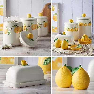 £9.50 • Buy Ceramic Tea Coffee Sugar Canister Set Kitchen Storage Jar Amalfi Lemon Tableware