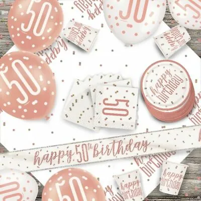 Rose Gold 50th Birthday Party Supplies Tableware & Decorations Glitz Age 50 • £7.99