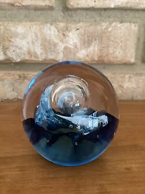 Caithness Quicksilver Paperweight Made In Scotland Blue Swirl Numbered 3” • $27.50