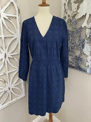 J CREW Size 6 NAVY EYELET EMBROIDERY LINED LONG SLEEVE FIT & FLARE DRESS • $29.98