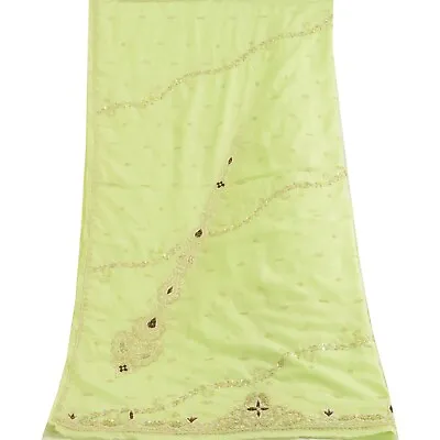 Sanskriti Vintage Green 100% Pure Silk Dupatta Hand Beaded Zardozi Work Stole • $95