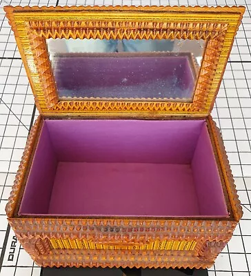 £125 • Buy Arts And Crafts Wooden Box With Pink Satin Lining & Slightly Distressed Mirror.