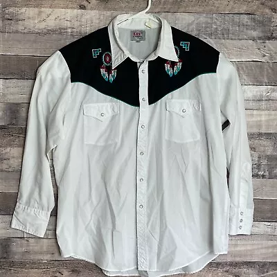 Vintage ELY Diamond Pearl Snap Shirt Mens XL Native American Embroidery Western • $35.10
