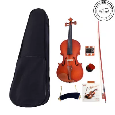 1/2 Acoustic Matt Violin Set Case+Bow+Rosin+Strings+Shoulder Rest+Tuner Natural • $48.62