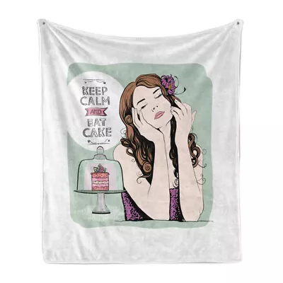 Keep Calm Soft Flannel Fleece Throw Blanket Eat Cake Text And Woman • £30.99