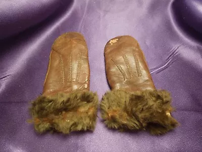 Vintage Small Brown Leather And Fur Children's Winter Glove • $35
