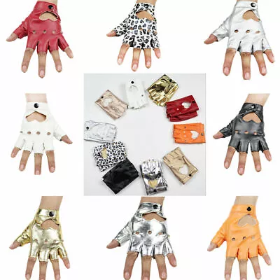 Womens Punk Short Leather Gloves Half Finger Fingerless Dance Motorcycle Glovesɘ • $5.87