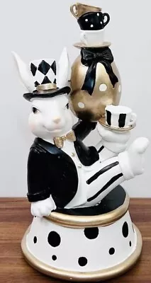 Mad Hatter Black White Gold McKenzie Childs Inspired Bunny Balancing Teacups • $65