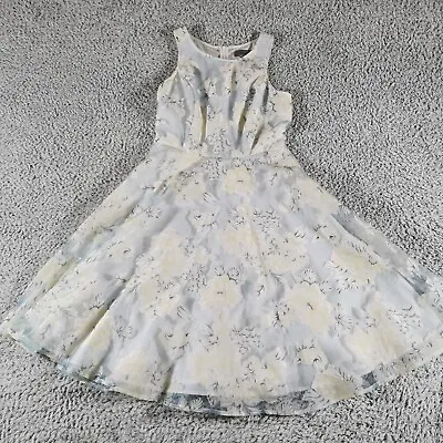 Coast Dress Women 6 Silver Grey With White Yellow Floral Print • £19.99