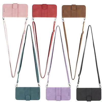 For IPhone 15 14 13 12 11 Crossbody Wallet Flip Card Bag Stand Phone Case Cover • £5.99