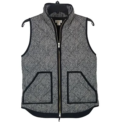 J Crew Womens XS Black & Cream Quilted Herringbone Puffer Vest Down & Feather • $19.99