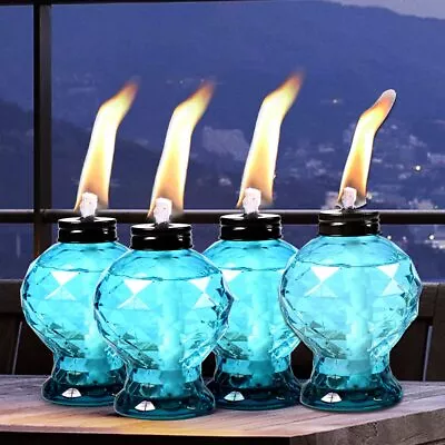4 Pack Blue Table Top Light Torches Outdoor Mini Glass Torches Lanterns... • $54.99