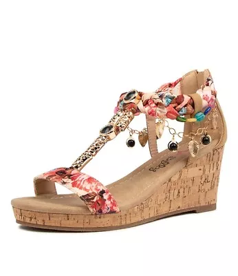 I LOVE BILLY Uvelia Pink Multi Wedge Sandals 38 • $16.50