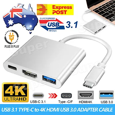 $10.35 • Buy 3 IN1 Type C USB C To Female HUB 4K HD HDMI Data Charging Cable Adapter USB