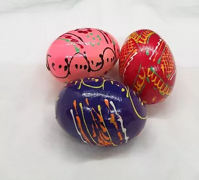 Hand Painted Wood Eggs Spring/Easter Decor Lot Of 3 • $6