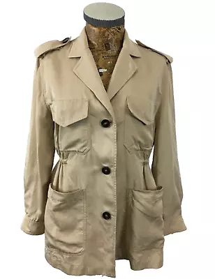 ZARA JACKET XS 6 KHAKI Beige Military Safari Adjustable Drawstring Waist Linen • $24.02