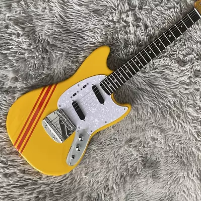 Custom Electric Guitar Mustang Yellow S-S Pickups Red Strip Rosewood Fretboard • $299