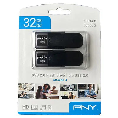 PNY Attaché 32GB USB Flash Drive (2 Pack) Blank Media Drive PNY 2.0 Standard Oem • $4.50