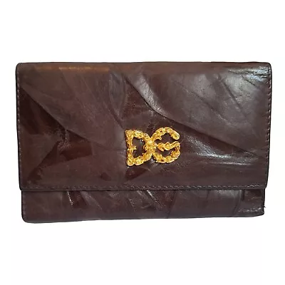 Dolce & Gabbana D&G Purse/Wallet Dark Brown Textured Leather Hammered Gold Logo • £76.50