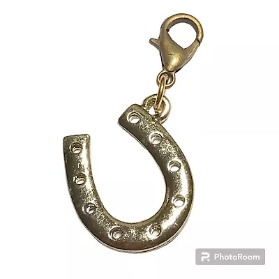 Vintage Horseshoe Clip On Charm Gold Tone Brass Plated Country Western Good Luck • $7.99