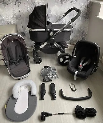 ICandy Peach Black Travel System 3 In 1 Pushchair Stroller • £245