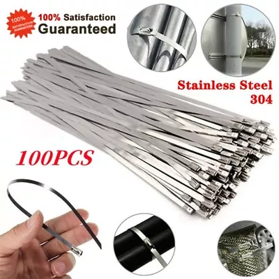 New 100Pcs Metal Zip Ties Stainless Steel Heavy Duty Self-Locking Cable Ties US • $20.76