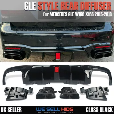 GLOSS BLACK REAR DIFFUSER For The MERCEDES GLE W166 2015-19 + EXHAUST TIPS • $593.84