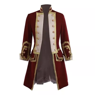 New Men's Steampunk Maroon Medieval 18th Historical Colonial Military Wool Coat • $224.31