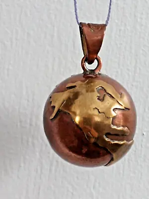 Vintage Harmony Chime Ball World Globe Brass & Copper Charm Pendant Signed HBC • $25
