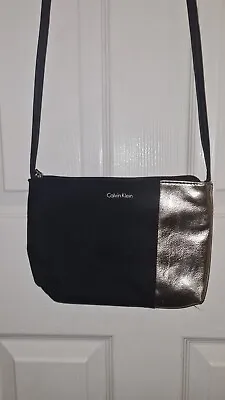 A5 Sized Calvin Klein Black & Gold Shoulder Bag Zip Closure Fully Linex • £4.20