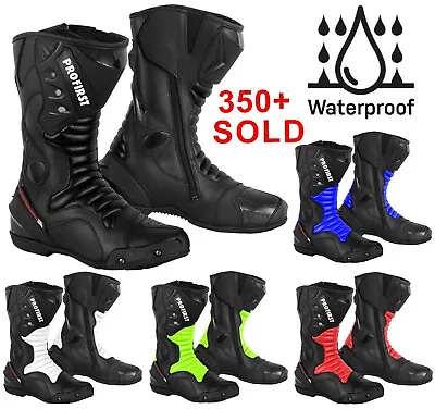 Mens Motorcycle Leather Long Boots Motorbike Racing Boots UK Shoes Size Armoured • £59.99